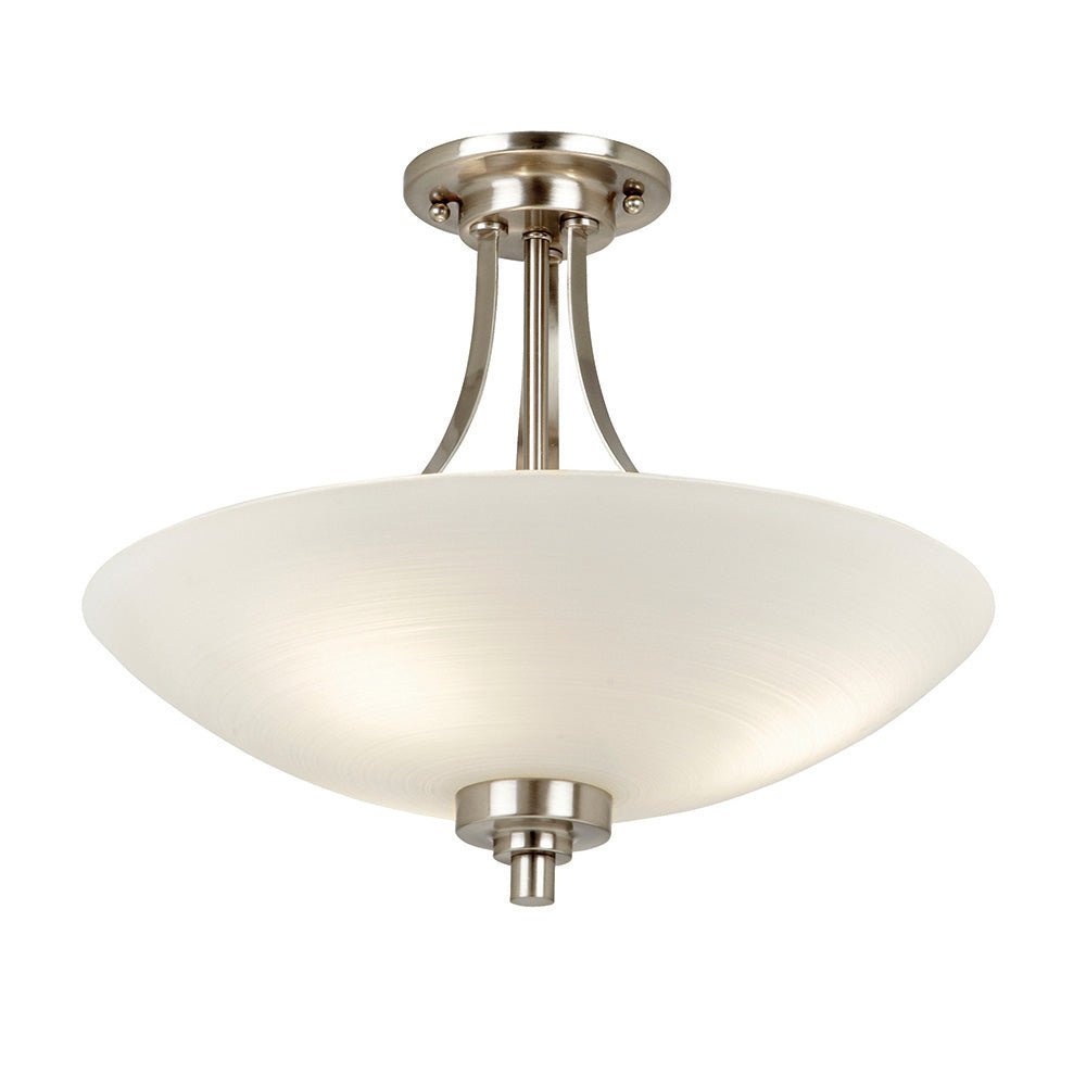 Endon Welles Brushed Metal With Frosted White Glass Uplighter Semi Flush Ceiling Light - Luminosity Designs Ltd