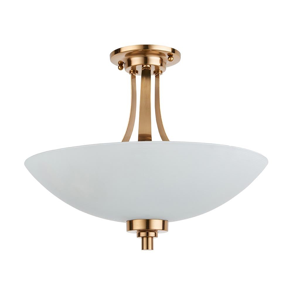 Endon Welles Brushed Metal With Frosted White Glass Uplighter Semi Flush Ceiling Light - Luminosity Designs Ltd