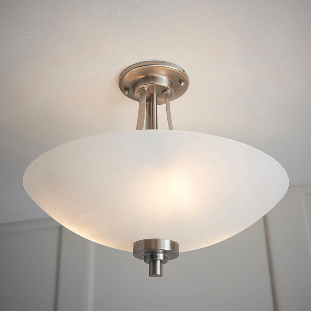 Endon Welles Brushed Metal With Frosted White Glass Uplighter Semi Flush Ceiling Light - Luminosity Designs Ltd