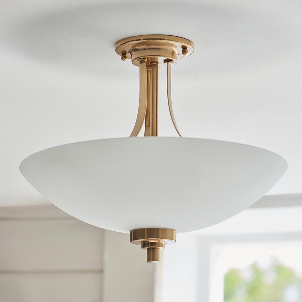 Endon Welles Brushed Metal With Frosted White Glass Uplighter Semi Flush Ceiling Light - Luminosity Designs Ltd