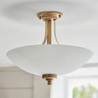 Endon Welles Brushed Metal With Frosted White Glass Uplighter Semi Flush Ceiling Light - Luminosity Designs Ltd