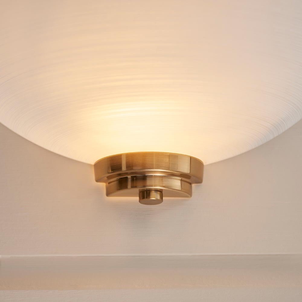 Endon Welles Brushed Metal With Frosted White Glass Uplighter Wall Light (112439) - Luminosity Designs Ltd