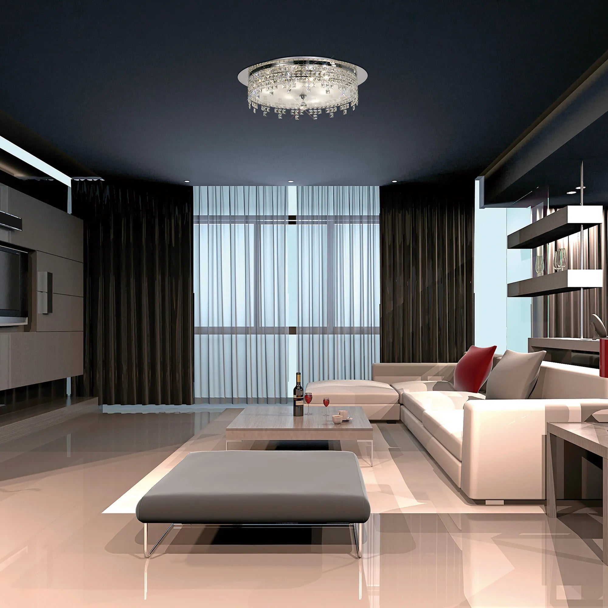 Esta Ceiling Round Semi Flush Fitting, 4 Light G9, Polished Chrome/Glass/Crystal (Diyas IL30261)