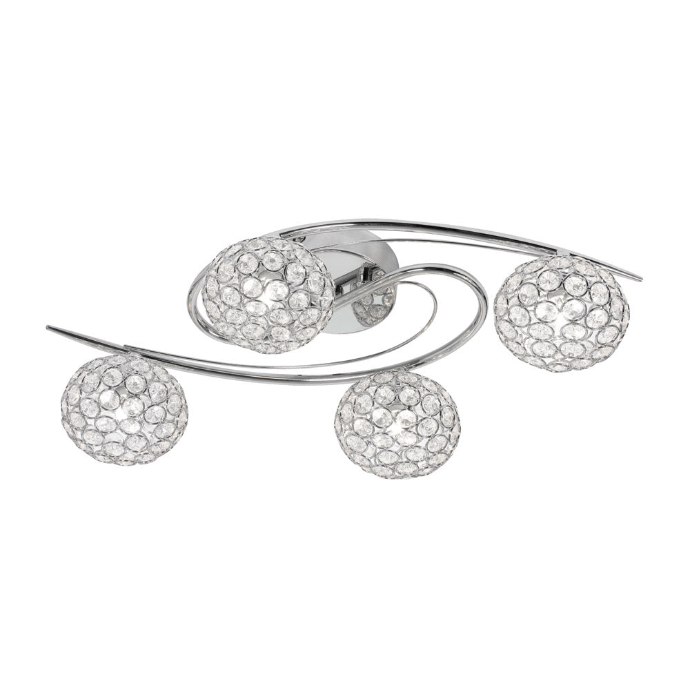 Oaks Lighting - Eva Flush 4 Light Chrome Swirl With Crystal Panels, 4x G9 (Oaks 1349/4) - Luminosity Designs Ltd
