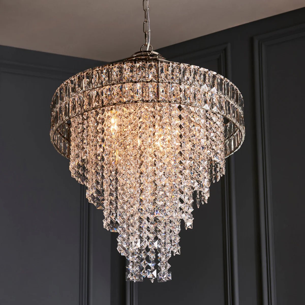 Luminosity Designs - EX DISPLAY Beatrice 7 Light Crystal Glass & Chrome Pendant Chandelier - Luminosity Designs Ltd