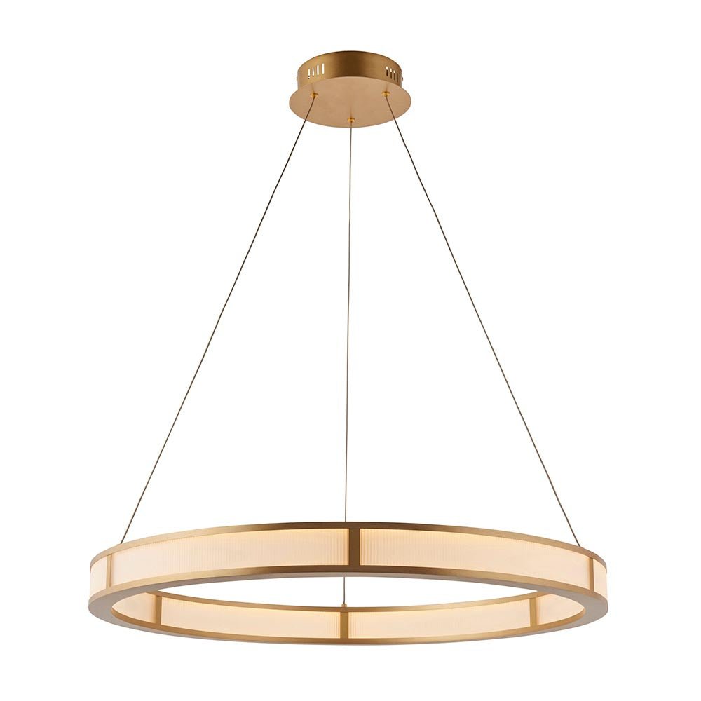 Endon - EX DISPLAY Classic Large Ribbed Hoop Pendant with Frosted Diffuser, 4050LM, 3000K, Dimmable - Luminosity Designs Ltd