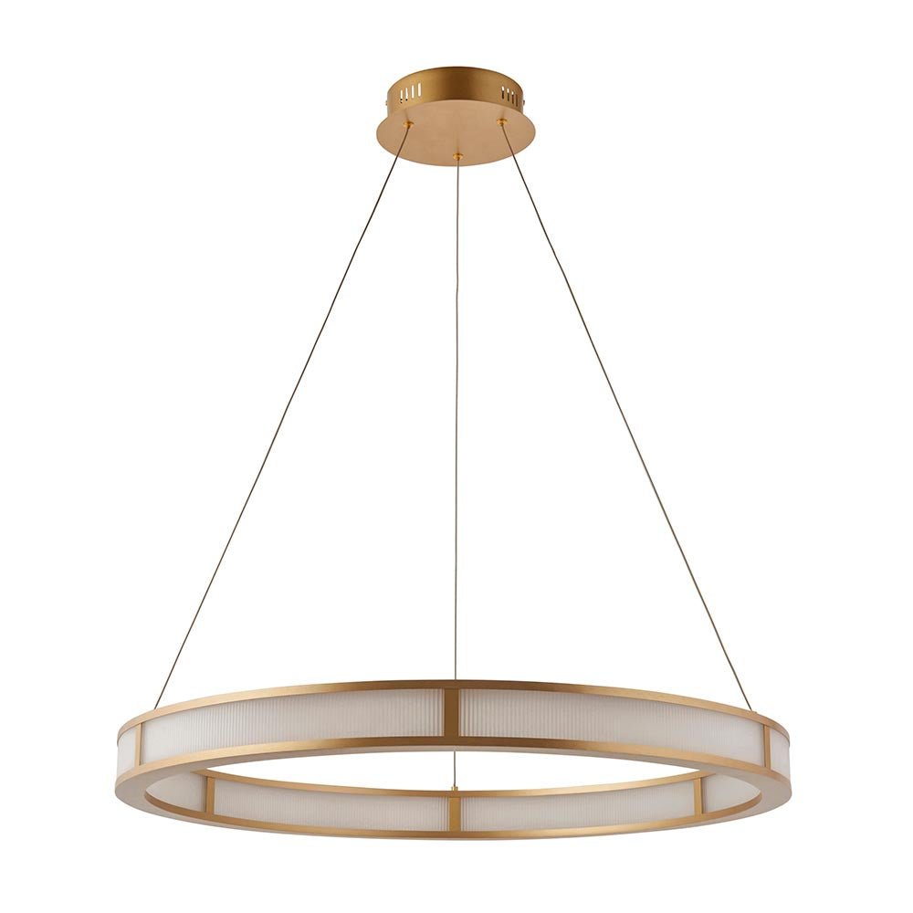 Endon - EX DISPLAY Classic Large Ribbed Hoop Pendant with Frosted Diffuser, 4050LM, 3000K, Dimmable - Luminosity Designs Ltd