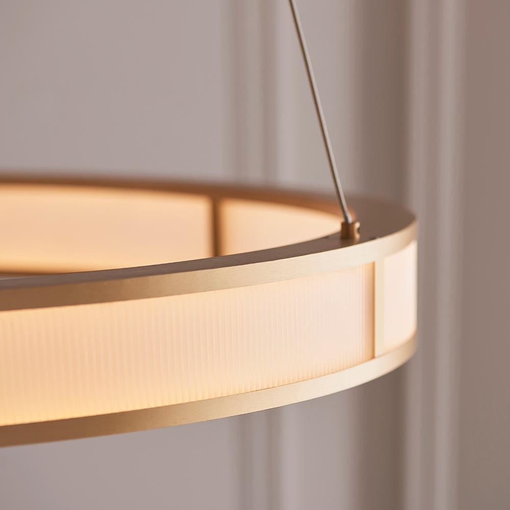 Endon - EX DISPLAY Classic Large Ribbed Hoop Pendant with Frosted Diffuser, 4050LM, 3000K, Dimmable - Luminosity Designs Ltd