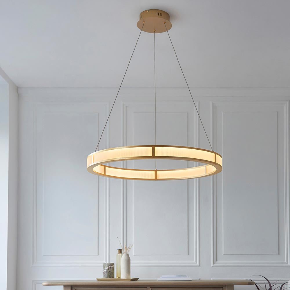 Endon - EX DISPLAY Classic Large Ribbed Hoop Pendant with Frosted Diffuser, 4050LM, 3000K, Dimmable - Luminosity Designs Ltd