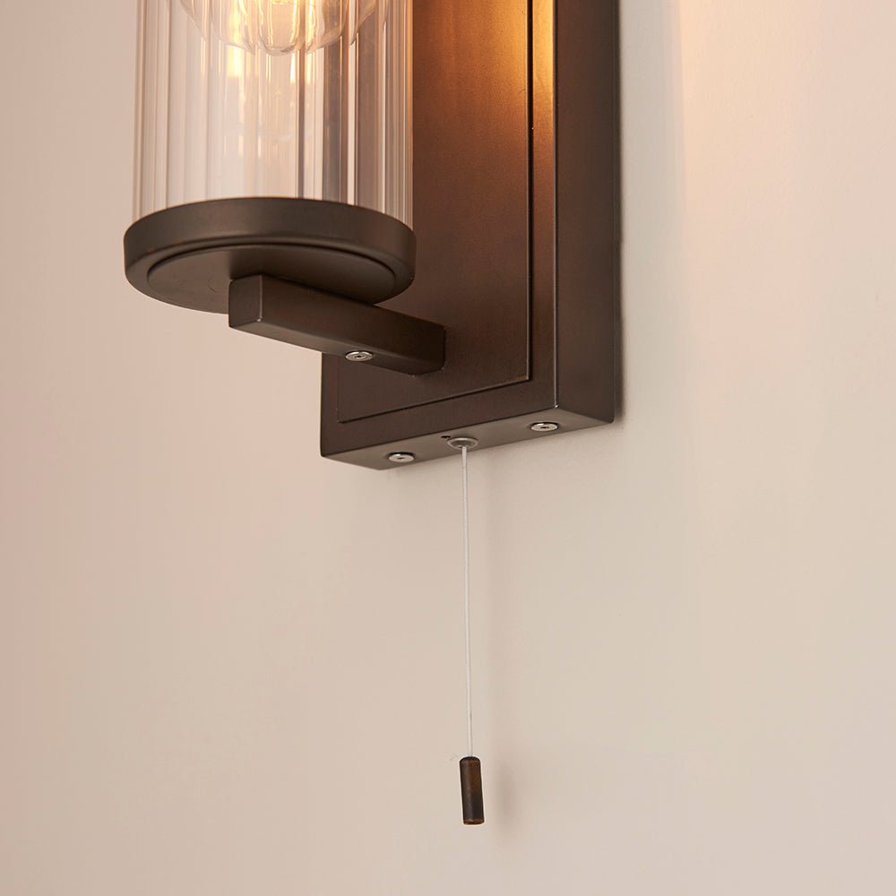 Endon - EX DISPLAY Taylor IP44 Bathroom Wall Light with Pull Switch - Bronze - Luminosity Designs Ltd