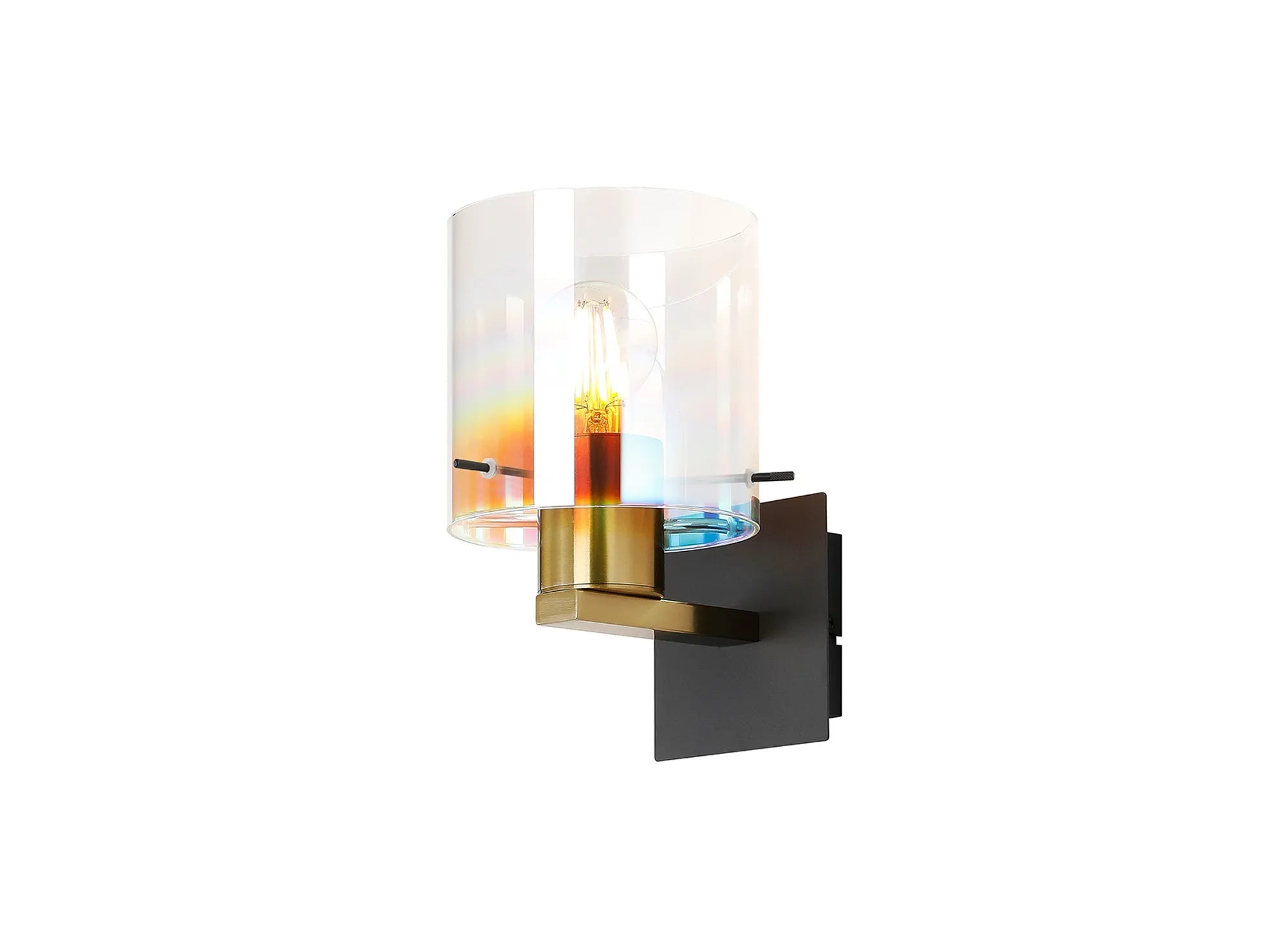 Luminosity Designs - Fae Black and Brass Framed Switched Wall Light With Tubular Glass. 1x E27 - Luminosity Designs Ltd