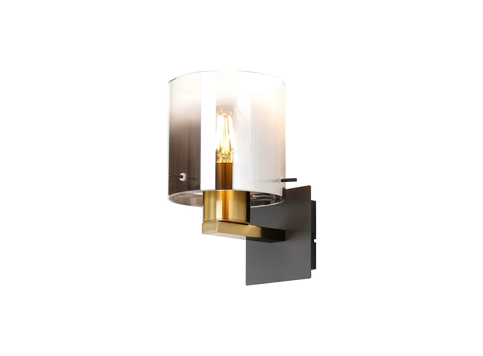 Luminosity Designs - Fae Black and Brass Framed Switched Wall Light With Tubular Glass. 1x E27 - Luminosity Designs Ltd