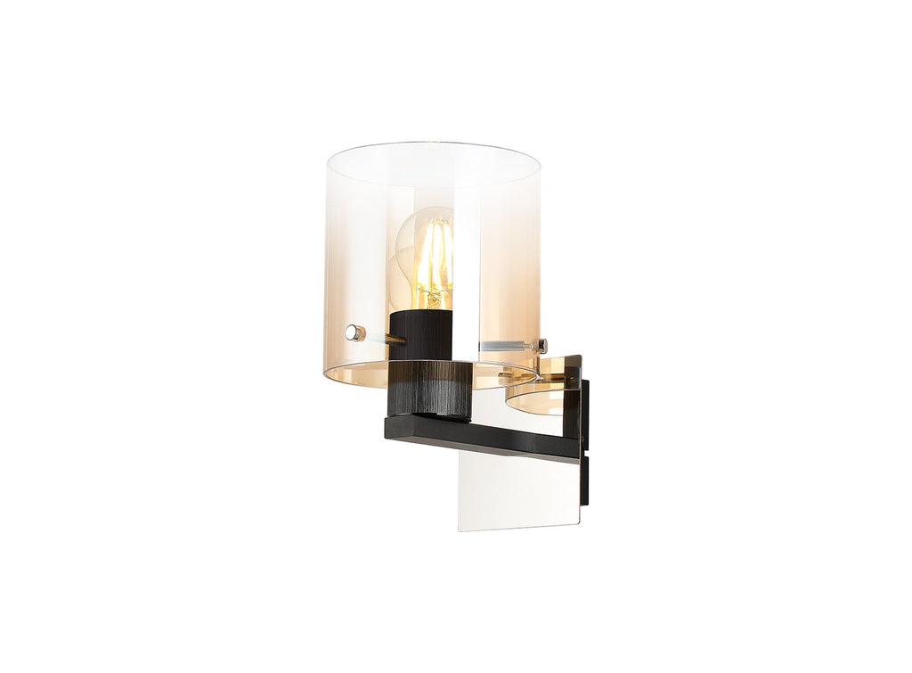 Luminosity Designs - Fae Black Framed Switched Wall Light With Tubular Glass. 1x E27 - Luminosity Designs Ltd