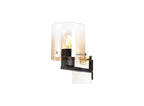 Luminosity Designs - Fae Black Framed Switched Wall Light With Tubular Glass. 1x E27 - Luminosity Designs Ltd