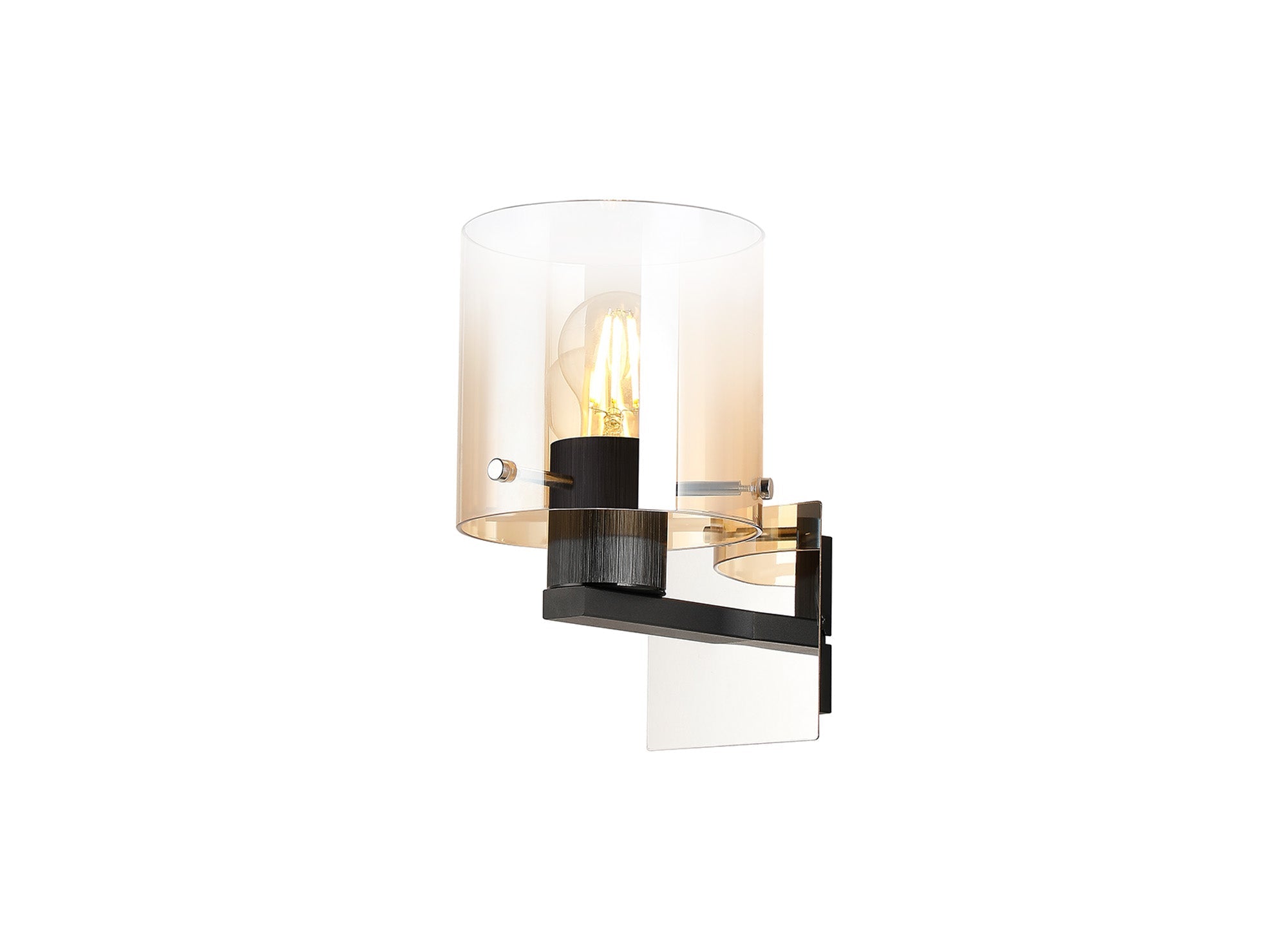 Luminosity Designs - Fae Black Framed Switched Wall Light With Tubular Glass. 1x E27 - Luminosity Designs Ltd