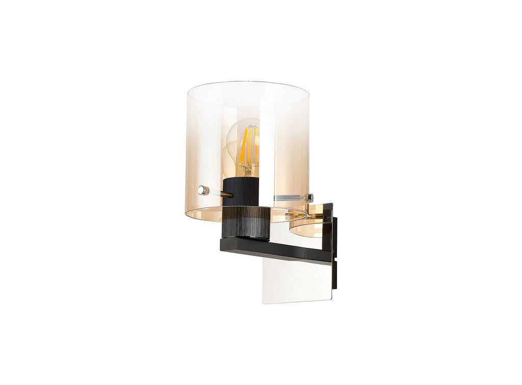Luminosity Designs - Fae Black Framed Switched Wall Light With Tubular Glass. 1x E27 - Luminosity Designs Ltd