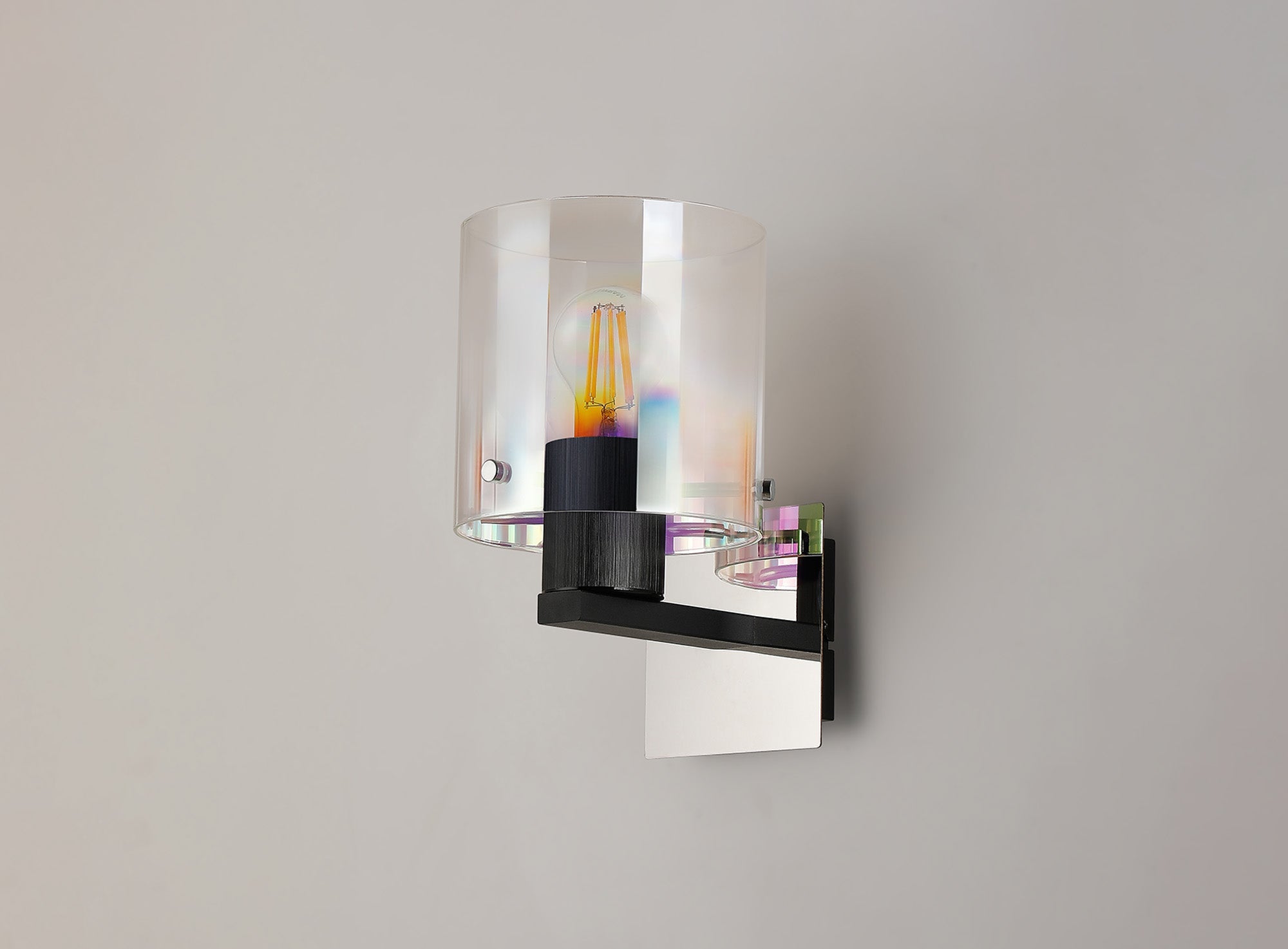 Luminosity Designs - Fae Black Framed Switched Wall Light With Tubular Glass. 1x E27 - Luminosity Designs Ltd