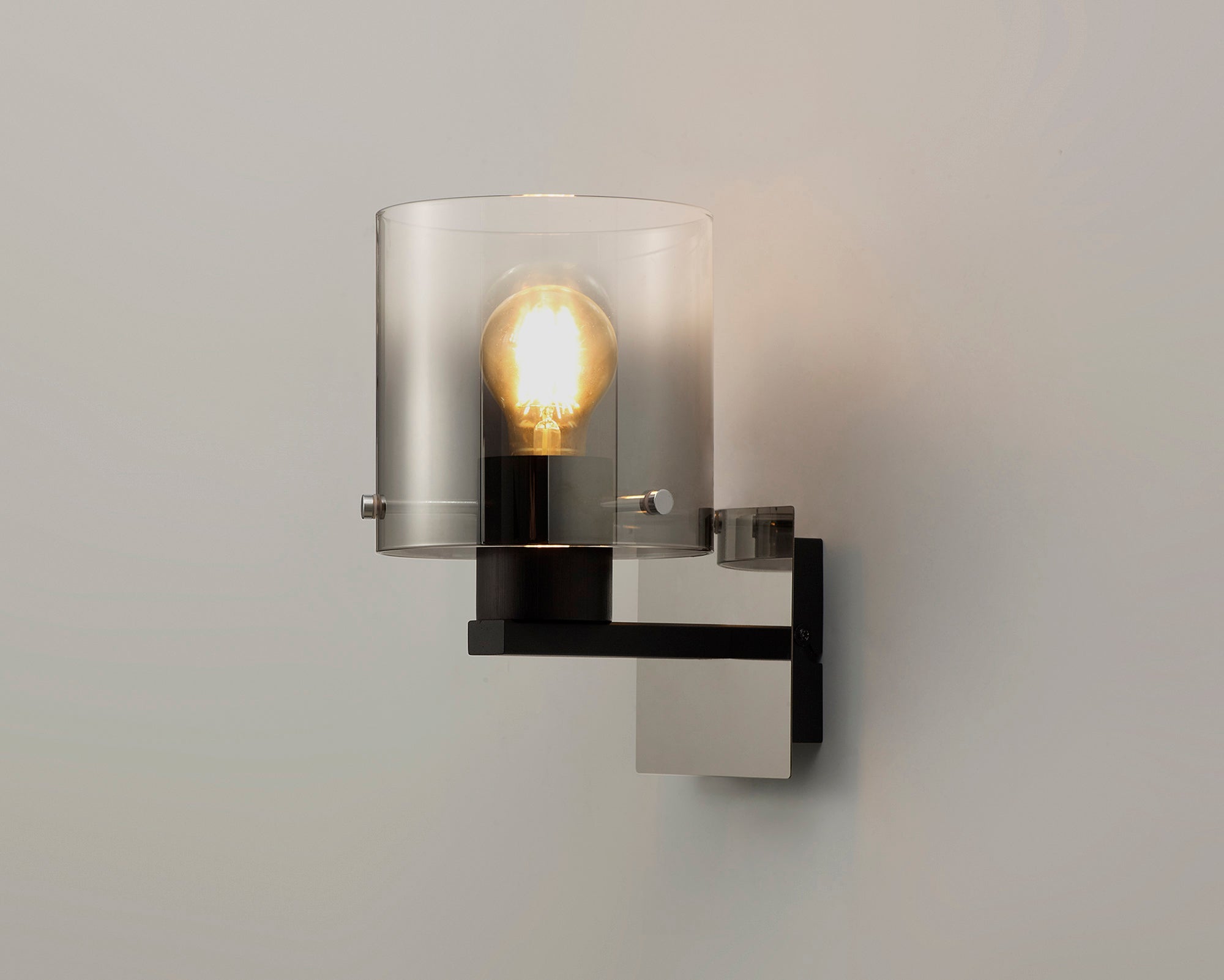 Luminosity Designs - Fae Black Framed Switched Wall Light With Tubular Glass. 1x E27 - Luminosity Designs Ltd