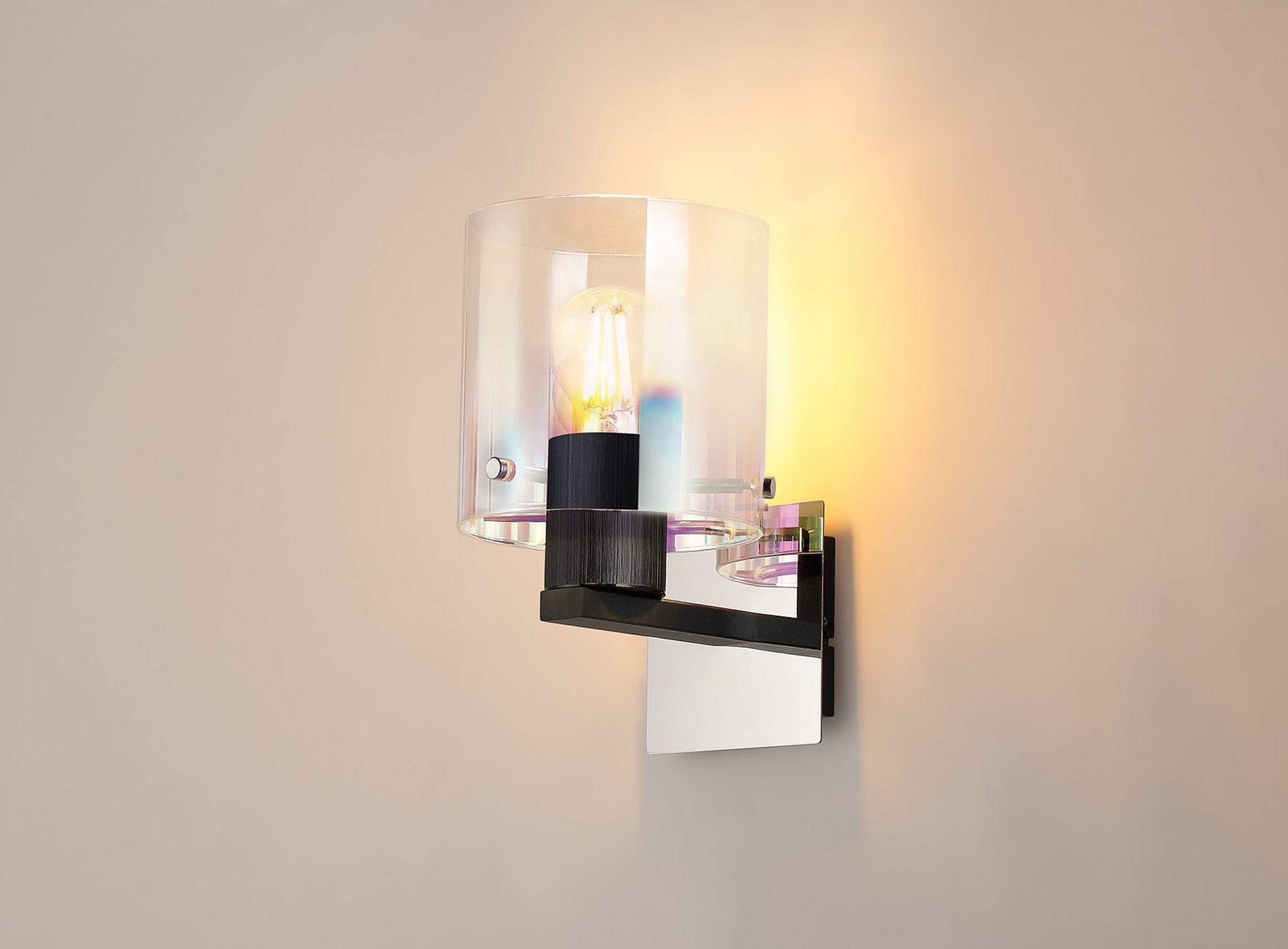 Luminosity Designs - Fae Black Framed Switched Wall Light With Tubular Glass. 1x E27 - Luminosity Designs Ltd