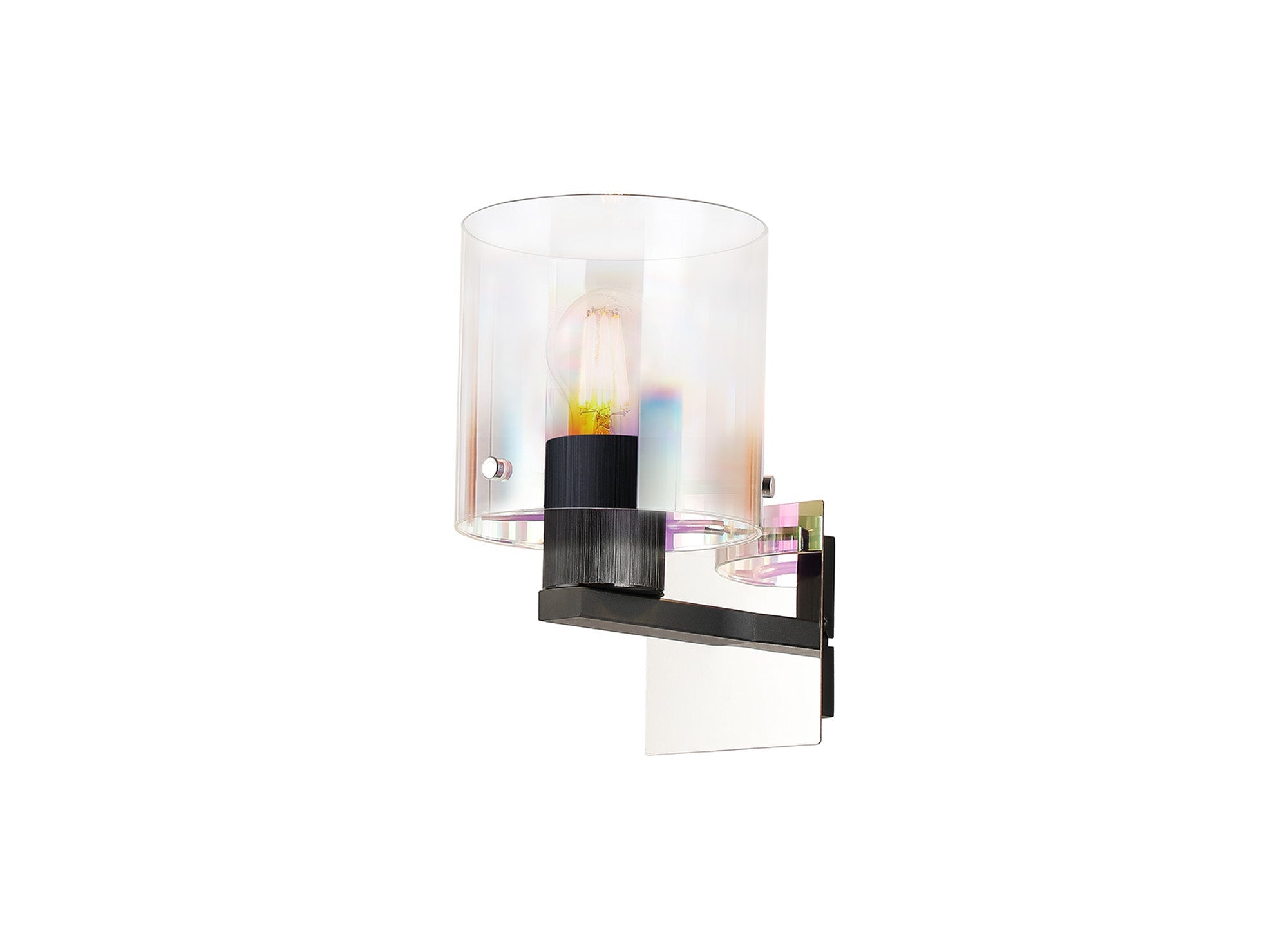 Luminosity Designs - Fae Black Framed Switched Wall Light With Tubular Glass. 1x E27 - Luminosity Designs Ltd