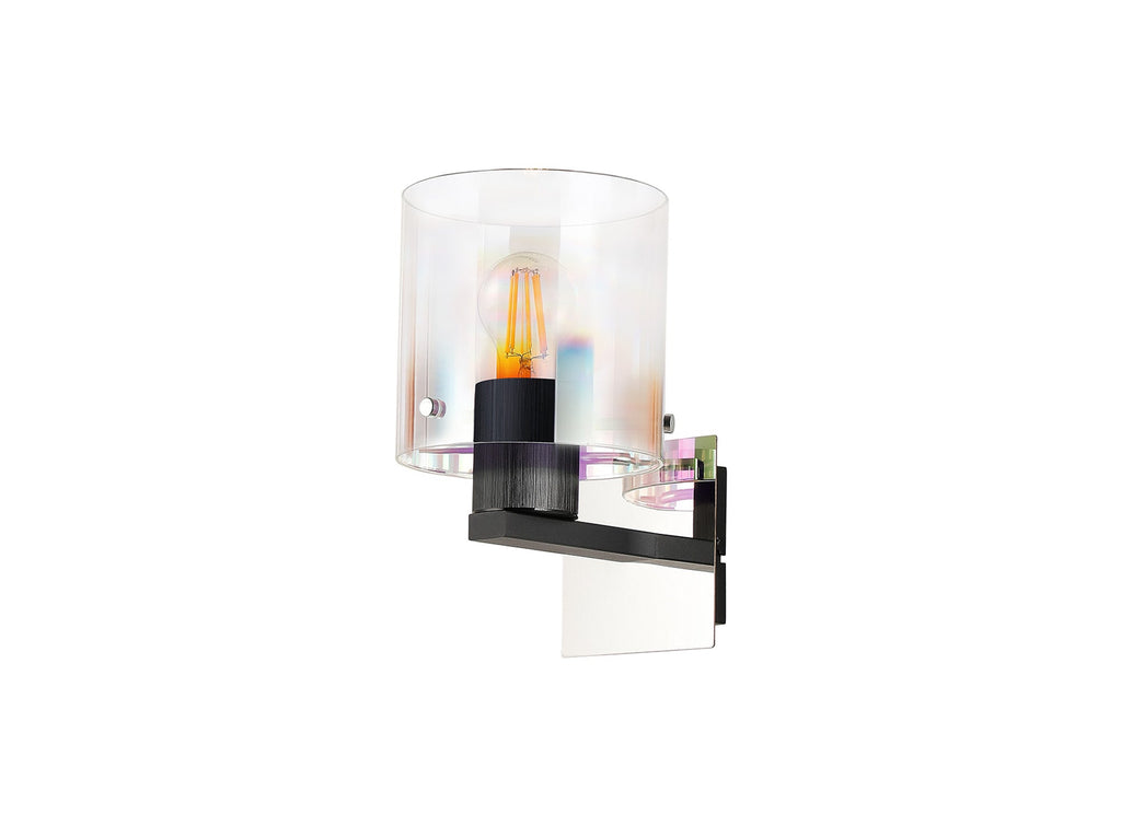 Luminosity Designs - Fae Black Framed Switched Wall Light With Tubular Glass. 1x E27 - Luminosity Designs Ltd