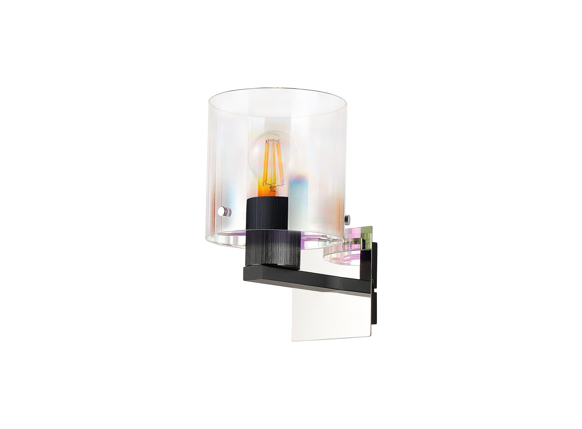 Luminosity Designs - Fae Black Framed Switched Wall Light With Tubular Glass. 1x E27 - Luminosity Designs Ltd