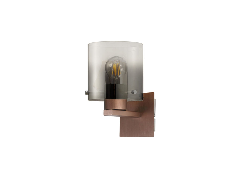 Luminosity Designs - Fae Mocha Framed Switched Wall Light With Tubular Glass. 1x E27 - Luminosity Designs Ltd
