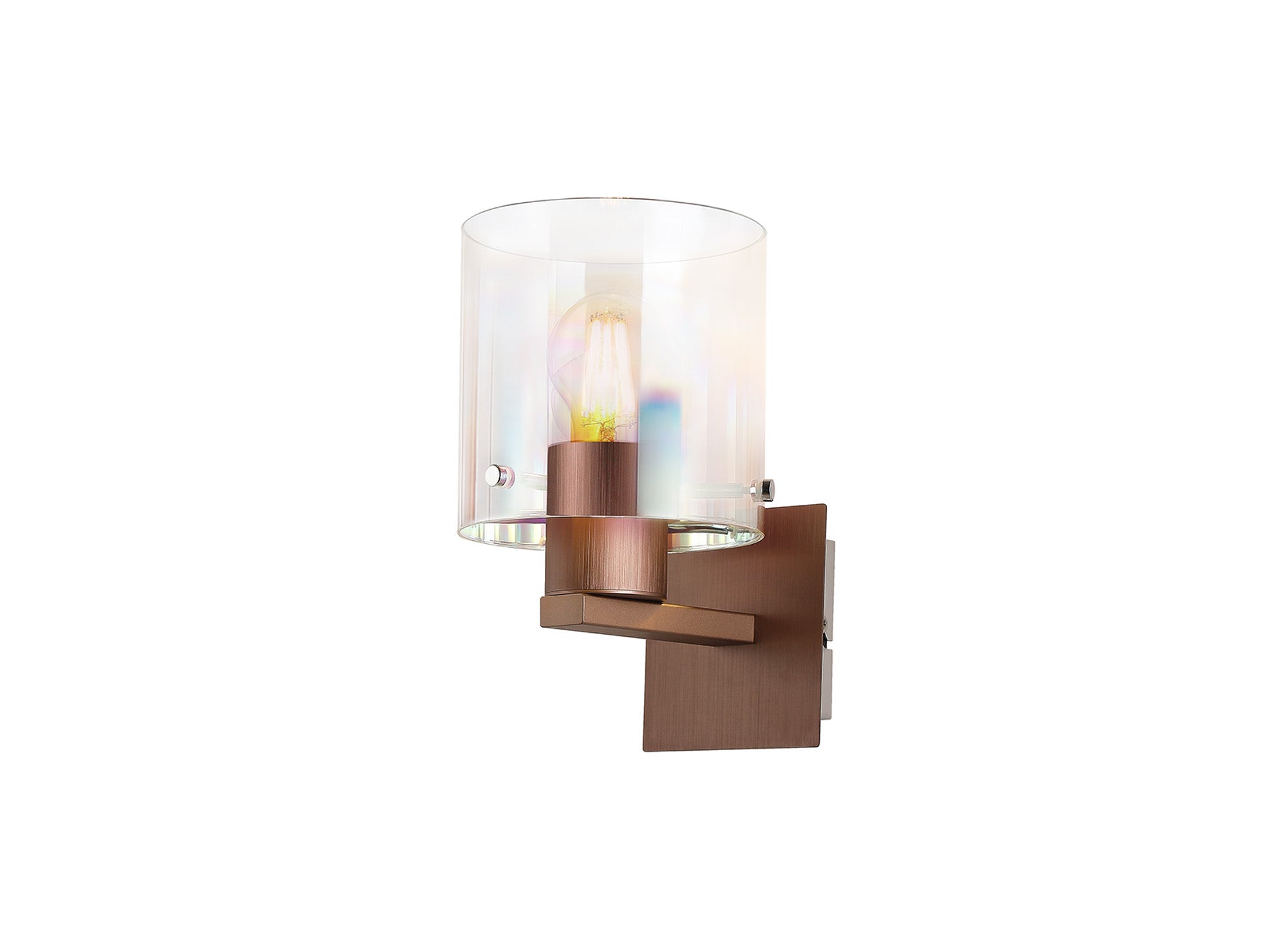 Luminosity Designs - Fae Mocha Framed Switched Wall Light With Tubular Glass. 1x E27 - Luminosity Designs Ltd