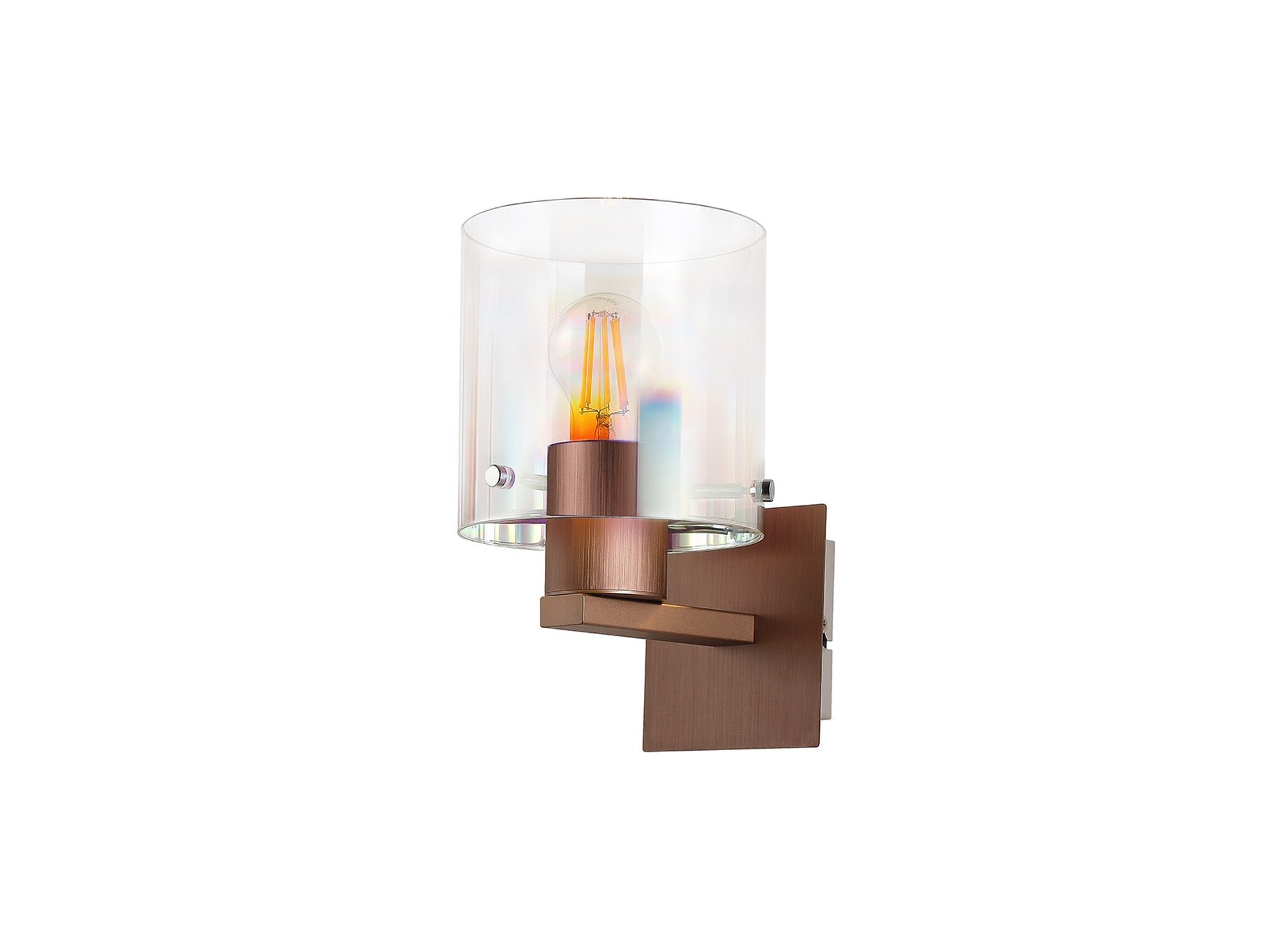Luminosity Designs - Fae Mocha Framed Switched Wall Light With Tubular Glass. 1x E27 - Luminosity Designs Ltd