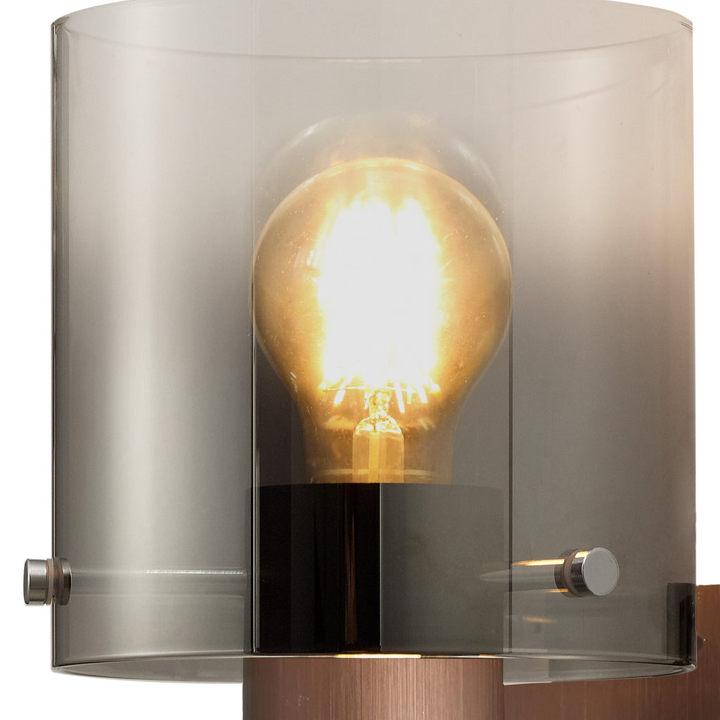 Luminosity Designs - Fae Mocha Framed Switched Wall Light With Tubular Glass. 1x E27 - Luminosity Designs Ltd