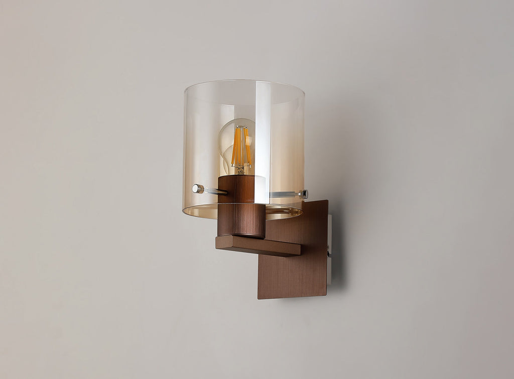 Luminosity Designs - Fae Mocha Framed Switched Wall Light With Tubular Glass. 1x E27 - Luminosity Designs Ltd