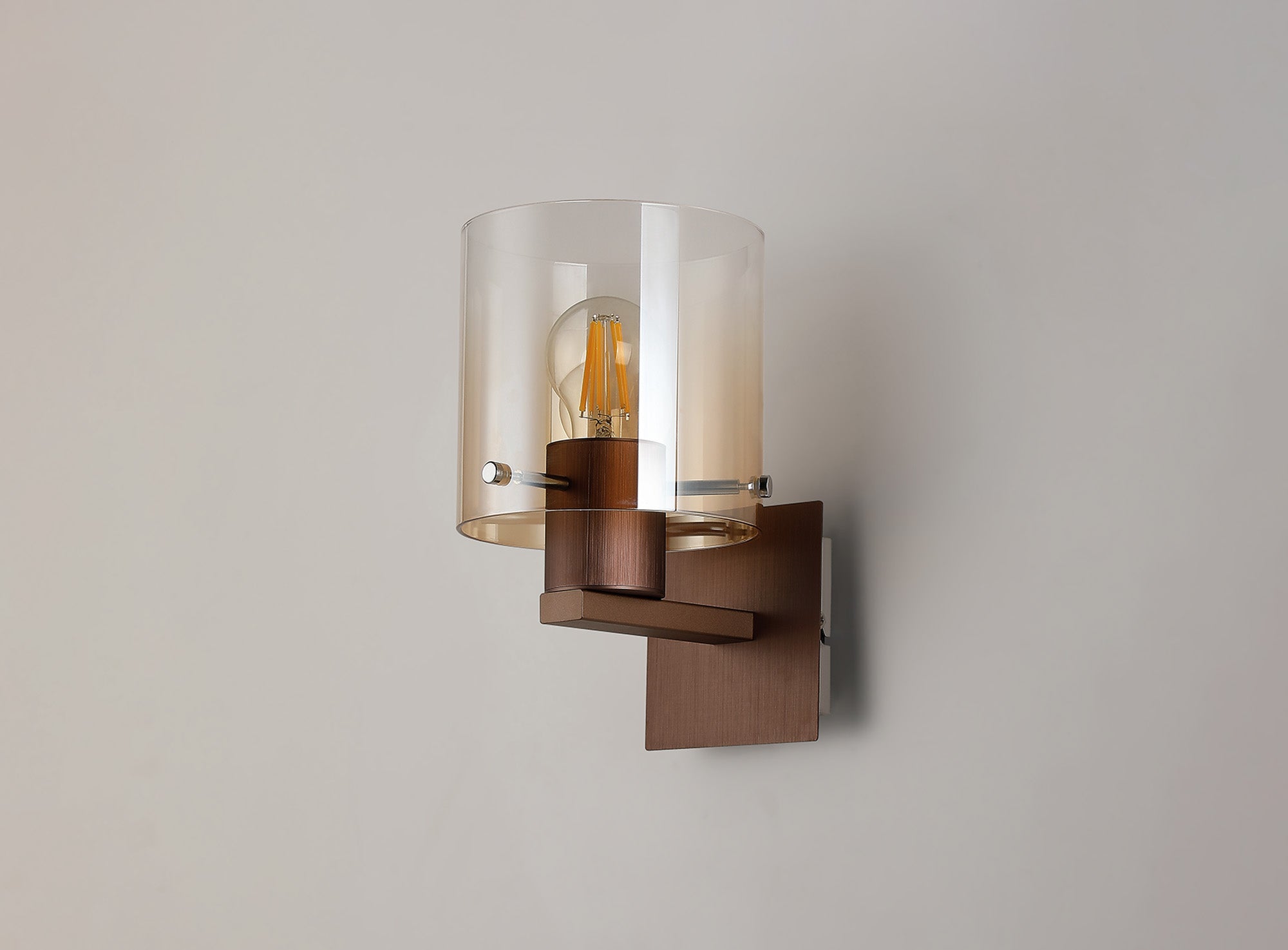 Luminosity Designs - Fae Mocha Framed Switched Wall Light With Tubular Glass. 1x E27 - Luminosity Designs Ltd