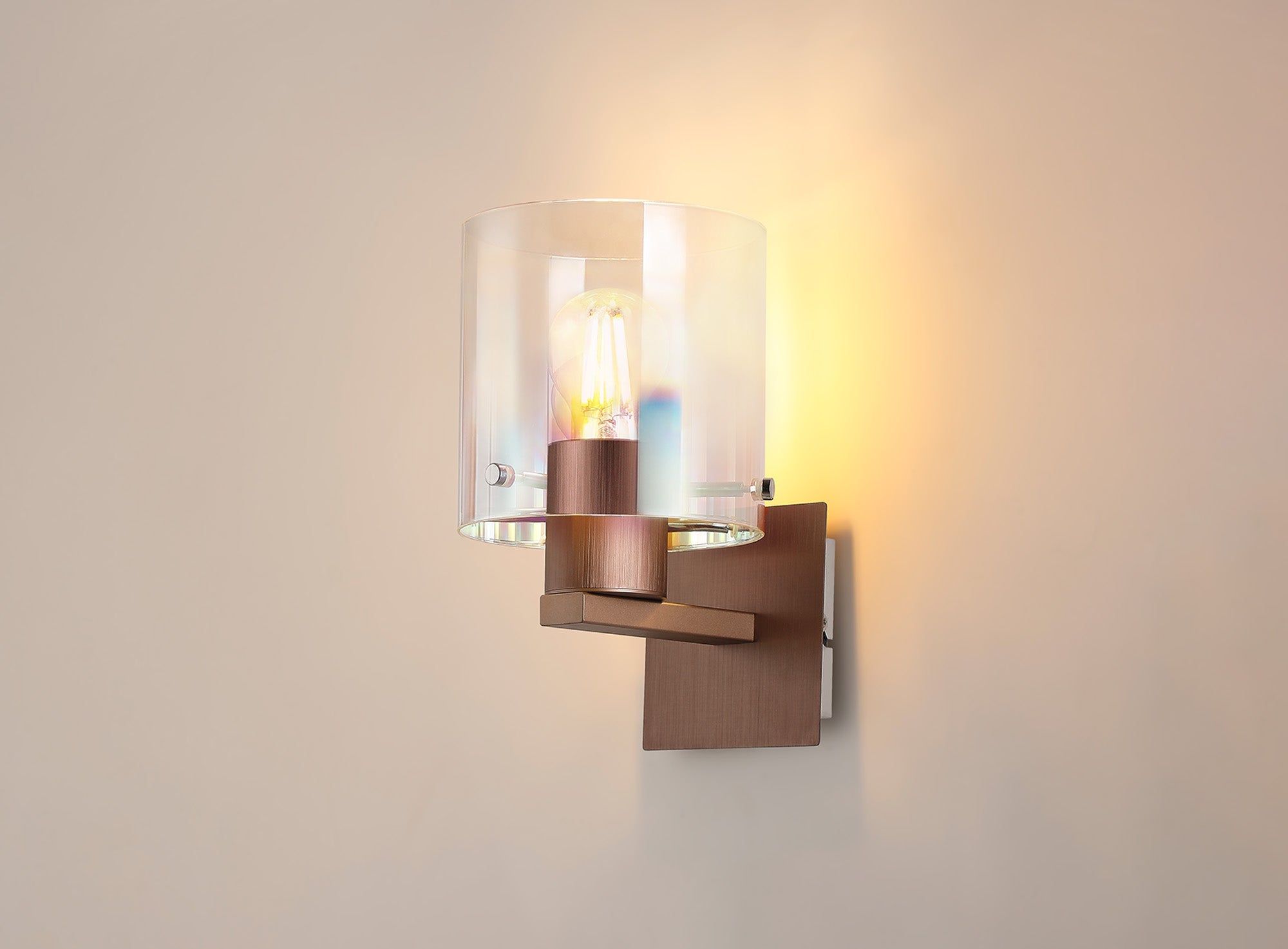 Luminosity Designs - Fae Mocha Framed Switched Wall Light With Tubular Glass. 1x E27 - Luminosity Designs Ltd