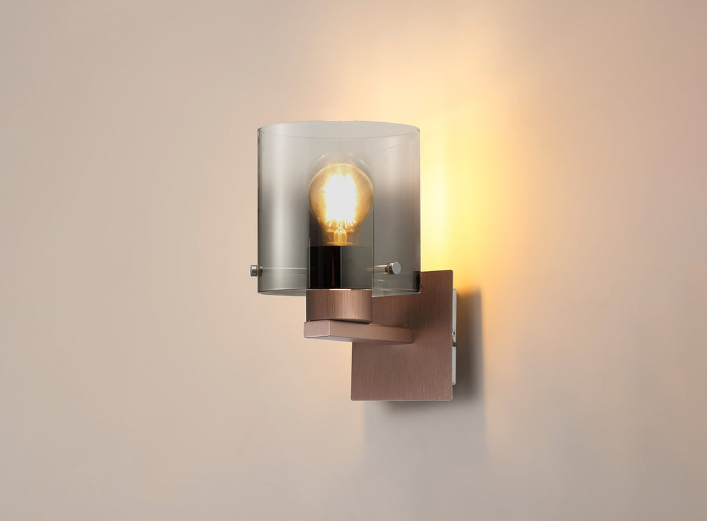 Luminosity Designs - Fae Mocha Framed Switched Wall Light With Tubular Glass. 1x E27 - Luminosity Designs Ltd