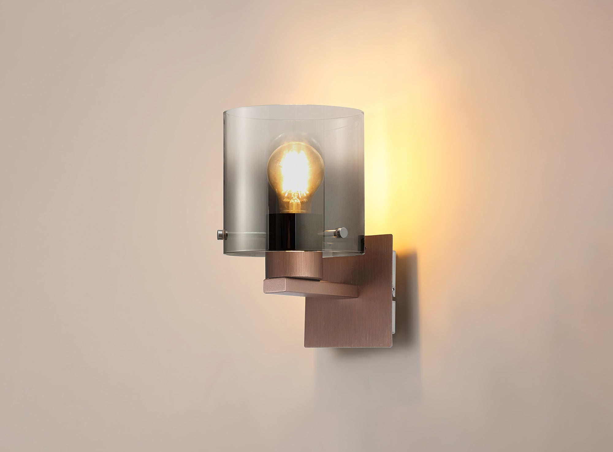 Luminosity Designs - Fae Mocha Framed Switched Wall Light With Tubular Glass. 1x E27 - Luminosity Designs Ltd