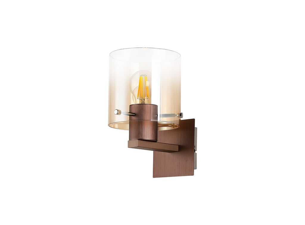 Luminosity Designs - Fae Mocha Framed Switched Wall Light With Tubular Glass. 1x E27 - Luminosity Designs Ltd