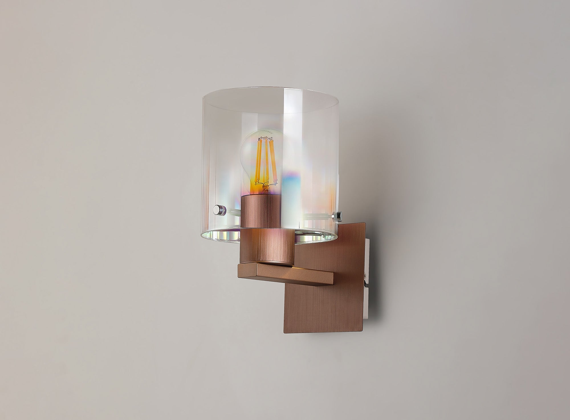 Luminosity Designs - Fae Mocha Framed Switched Wall Light With Tubular Glass. 1x E27 - Luminosity Designs Ltd
