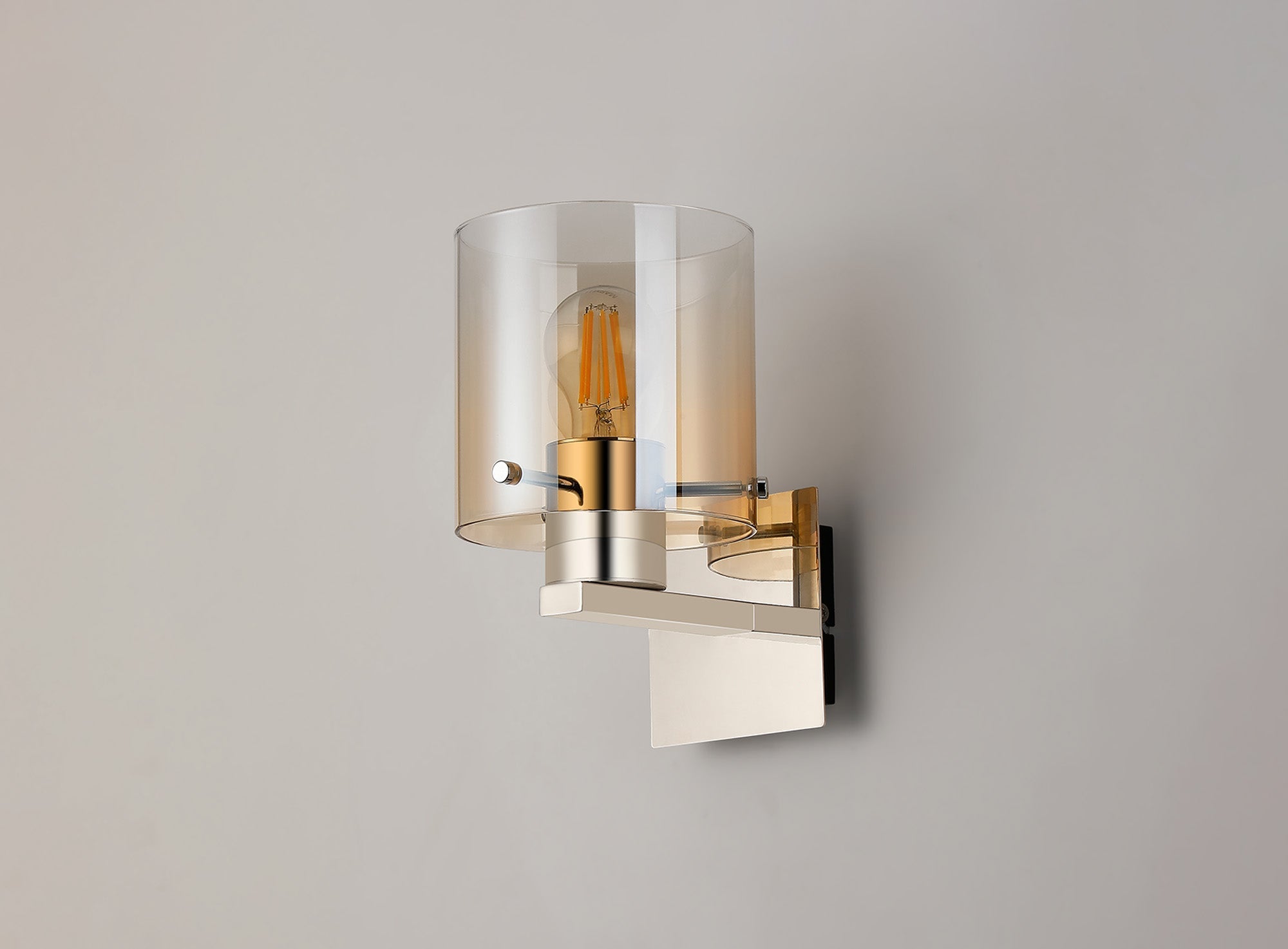 Luminosity Designs - Fae Polished Nickel Framed Switched Wall Light With Tubular Glass. 1x E27 - Luminosity Designs Ltd