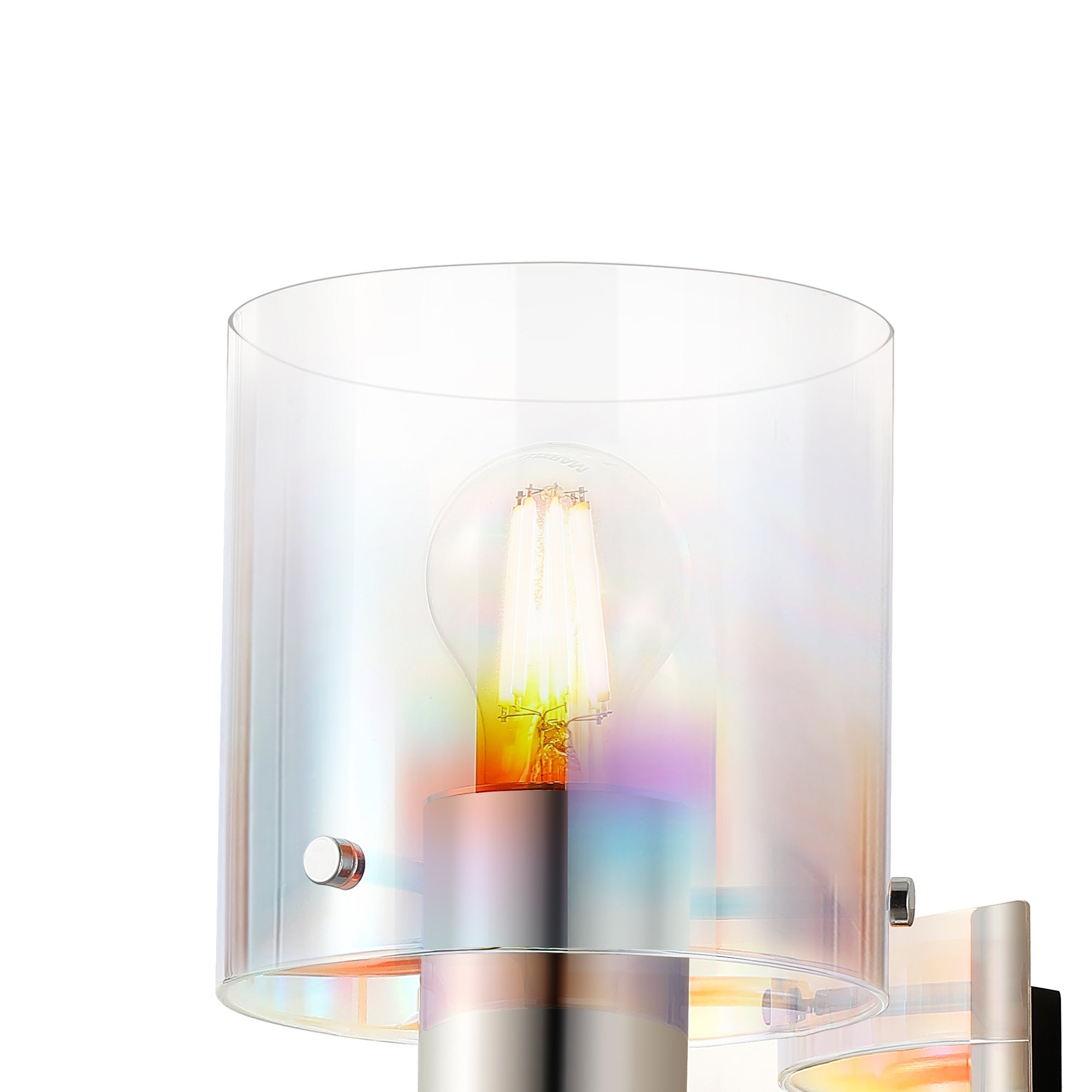 Luminosity Designs - Fae Polished Nickel Framed Switched Wall Light With Tubular Glass. 1x E27 - Luminosity Designs Ltd