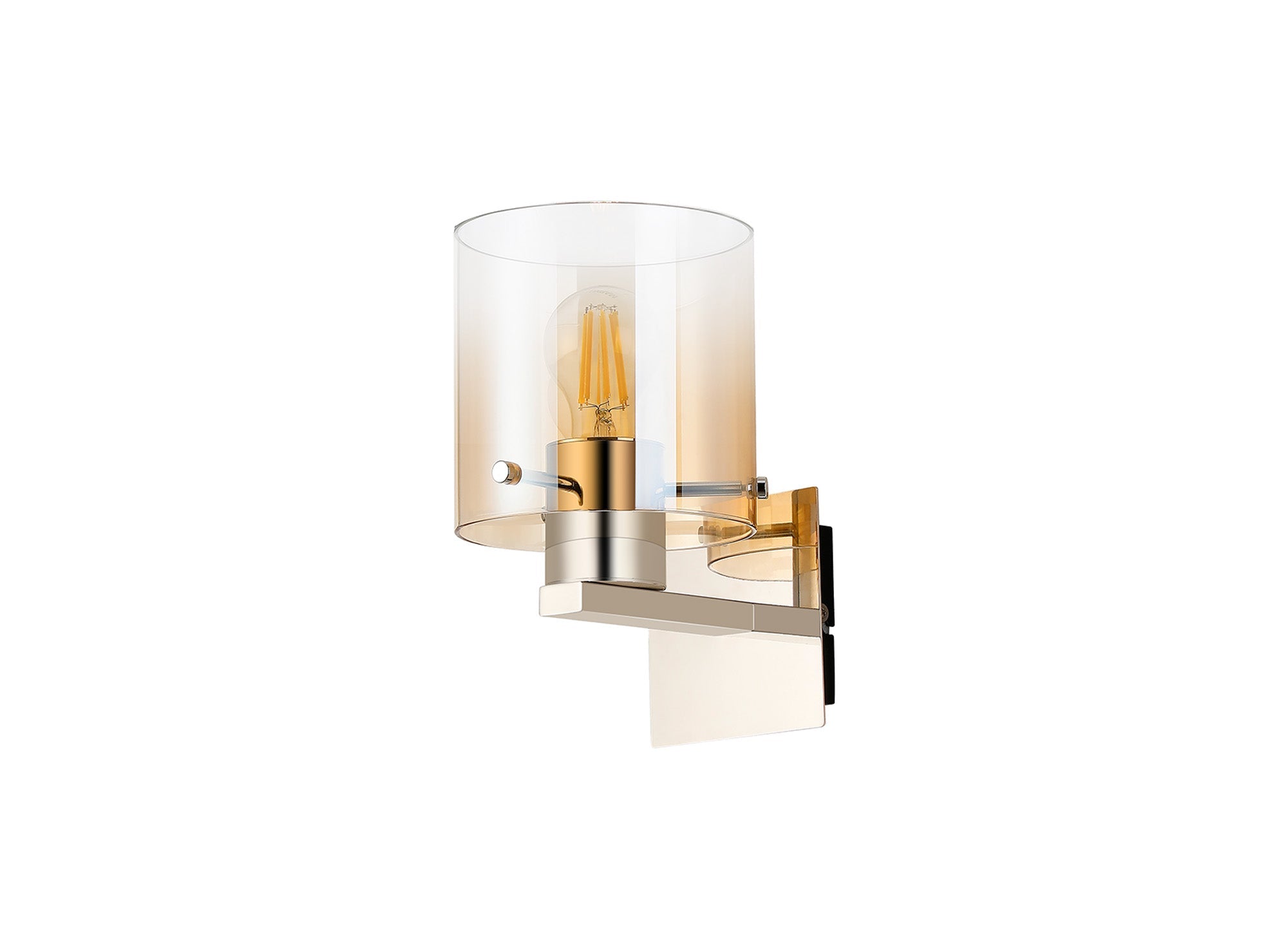 Luminosity Designs - Fae Polished Nickel Framed Switched Wall Light With Tubular Glass. 1x E27 - Luminosity Designs Ltd