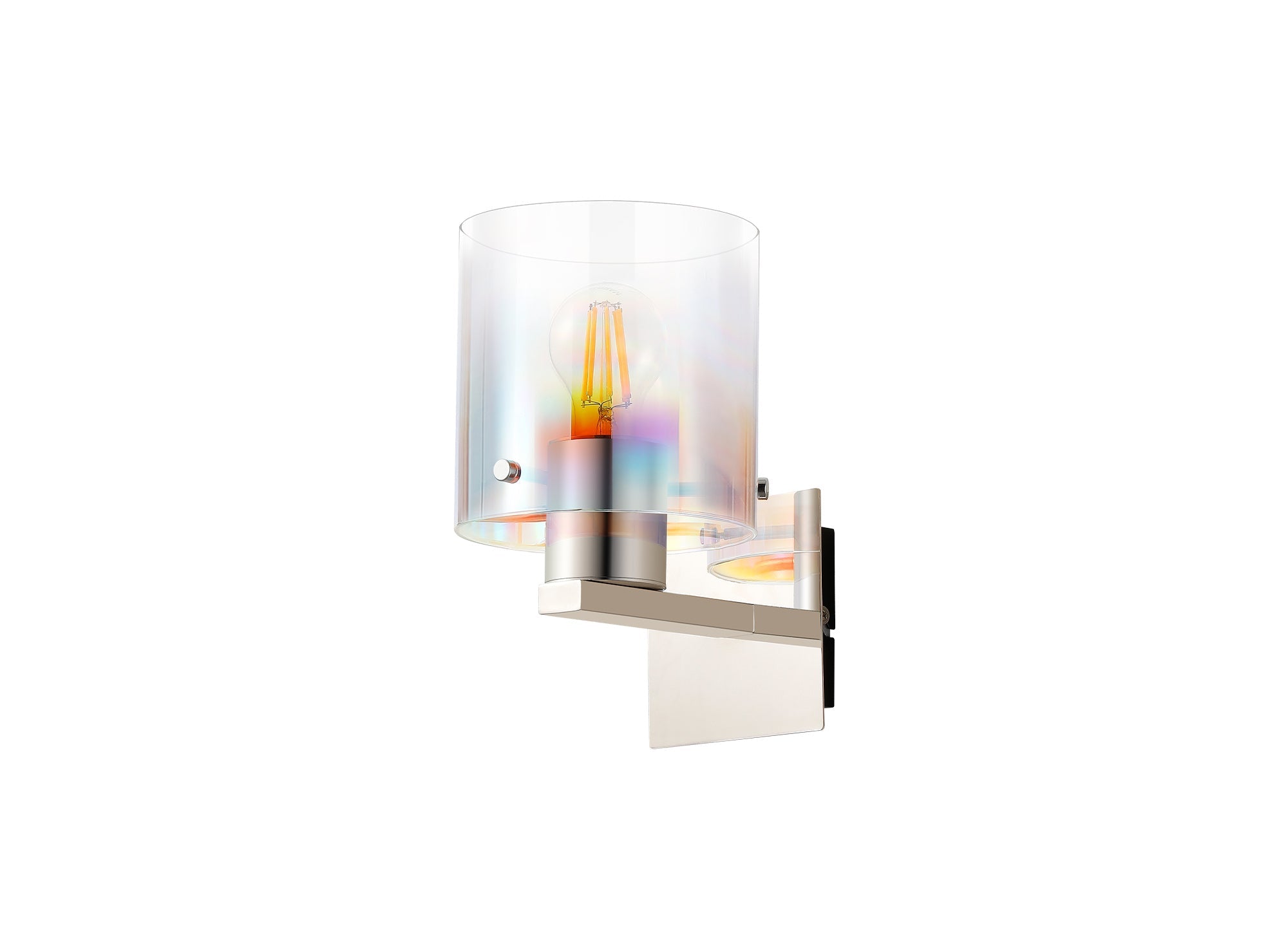 Luminosity Designs - Fae Polished Nickel Framed Switched Wall Light With Tubular Glass. 1x E27 - Luminosity Designs Ltd