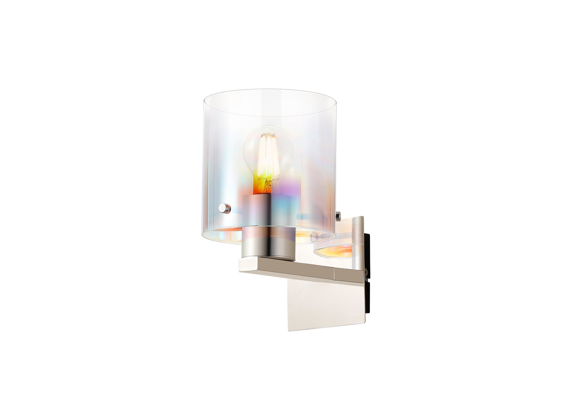 Luminosity Designs - Fae Polished Nickel Framed Switched Wall Light With Tubular Glass. 1x E27 - Luminosity Designs Ltd