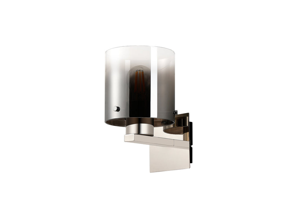 Luminosity Designs - Fae Polished Nickel Framed Switched Wall Light With Tubular Glass. 1x E27 - Luminosity Designs Ltd