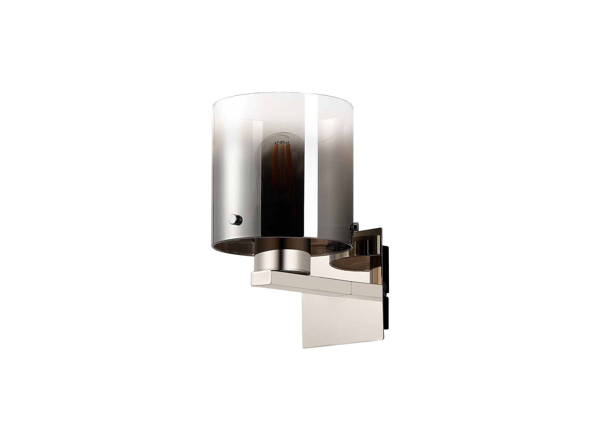 Luminosity Designs - Fae Polished Nickel Framed Switched Wall Light With Tubular Glass. 1x E27 - Luminosity Designs Ltd