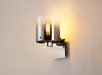 Luminosity Designs - Fae Polished Nickel Framed Switched Wall Light With Tubular Glass. 1x E27 - Luminosity Designs Ltd