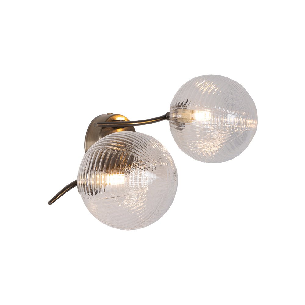 Oaks Lighting - Fairfield 2 Light Semi Flush / Wall Light with Patterned Glass Balls and Metal Framework. - Luminosity Designs Ltd