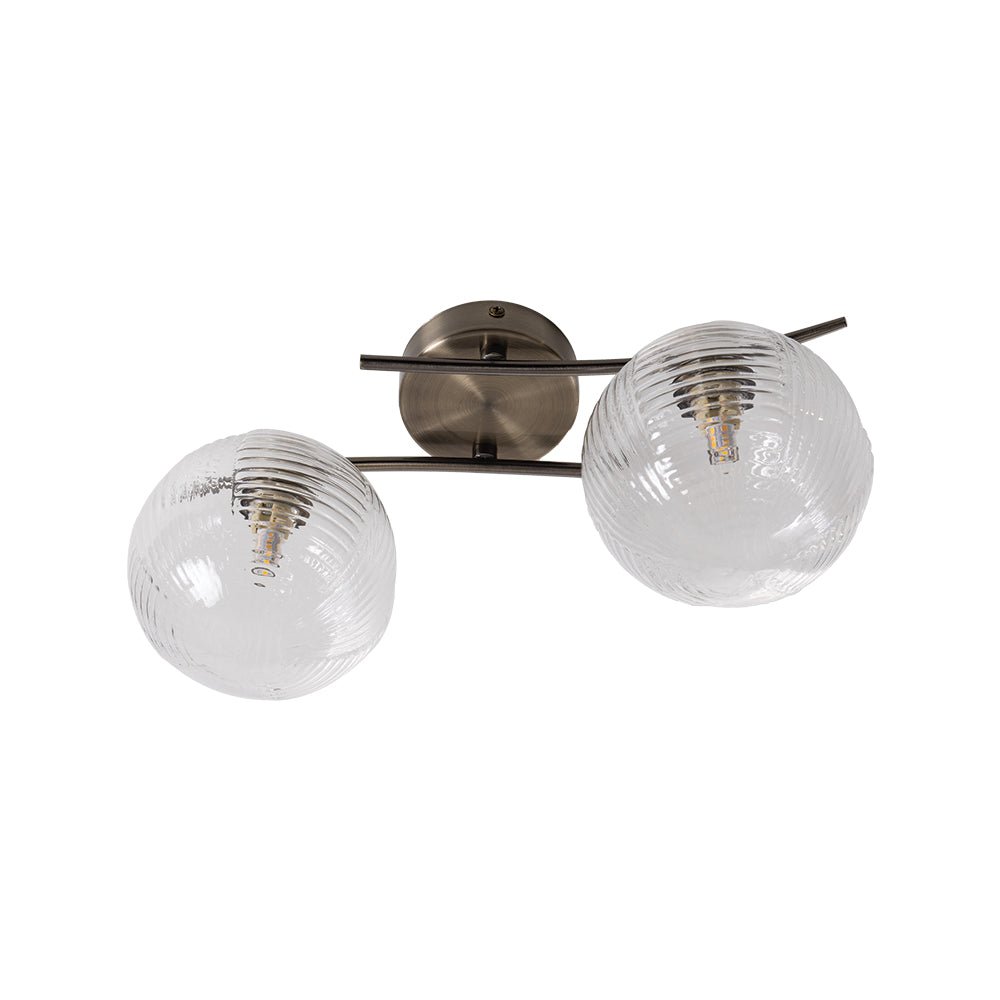 Oaks Lighting - Fairfield 2 Light Semi Flush / Wall Light with Patterned Glass Balls and Metal Framework. - Luminosity Designs Ltd