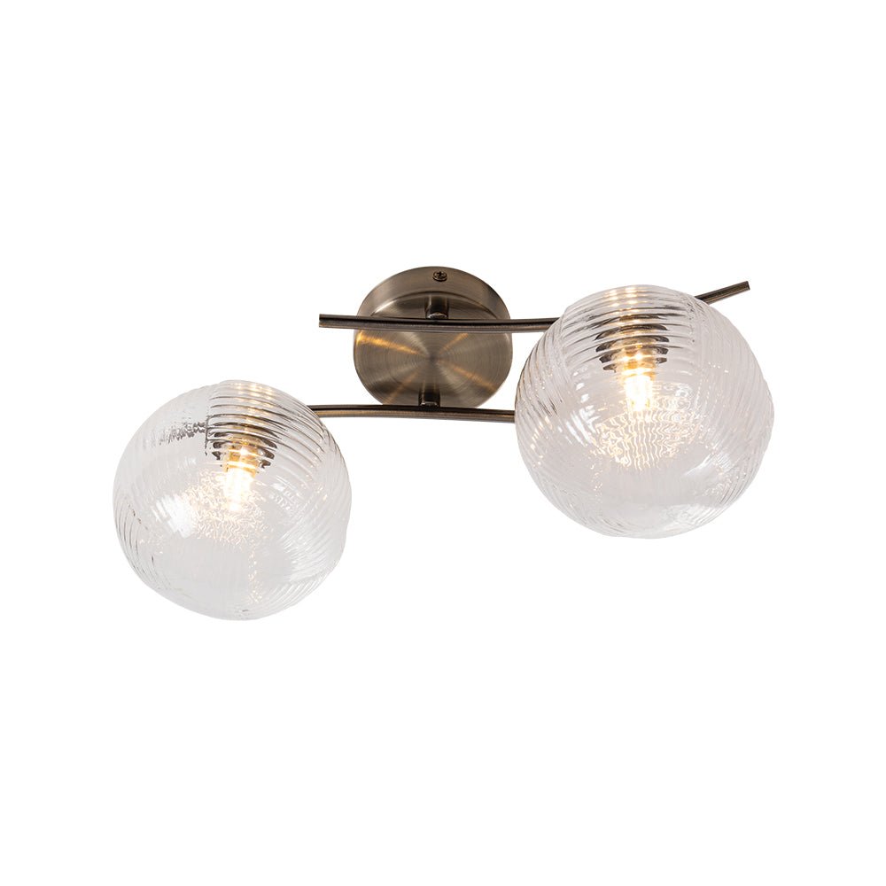 Oaks Lighting - Fairfield 2 Light Semi Flush / Wall Light with Patterned Glass Balls and Metal Framework. - Luminosity Designs Ltd