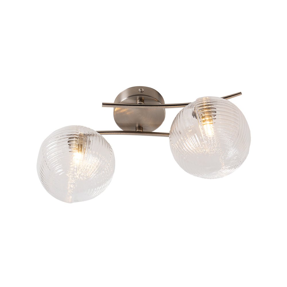 Oaks Lighting - Fairfield 2 Light Semi Flush / Wall Light with Patterned Glass Balls and Metal Framework. - Luminosity Designs Ltd