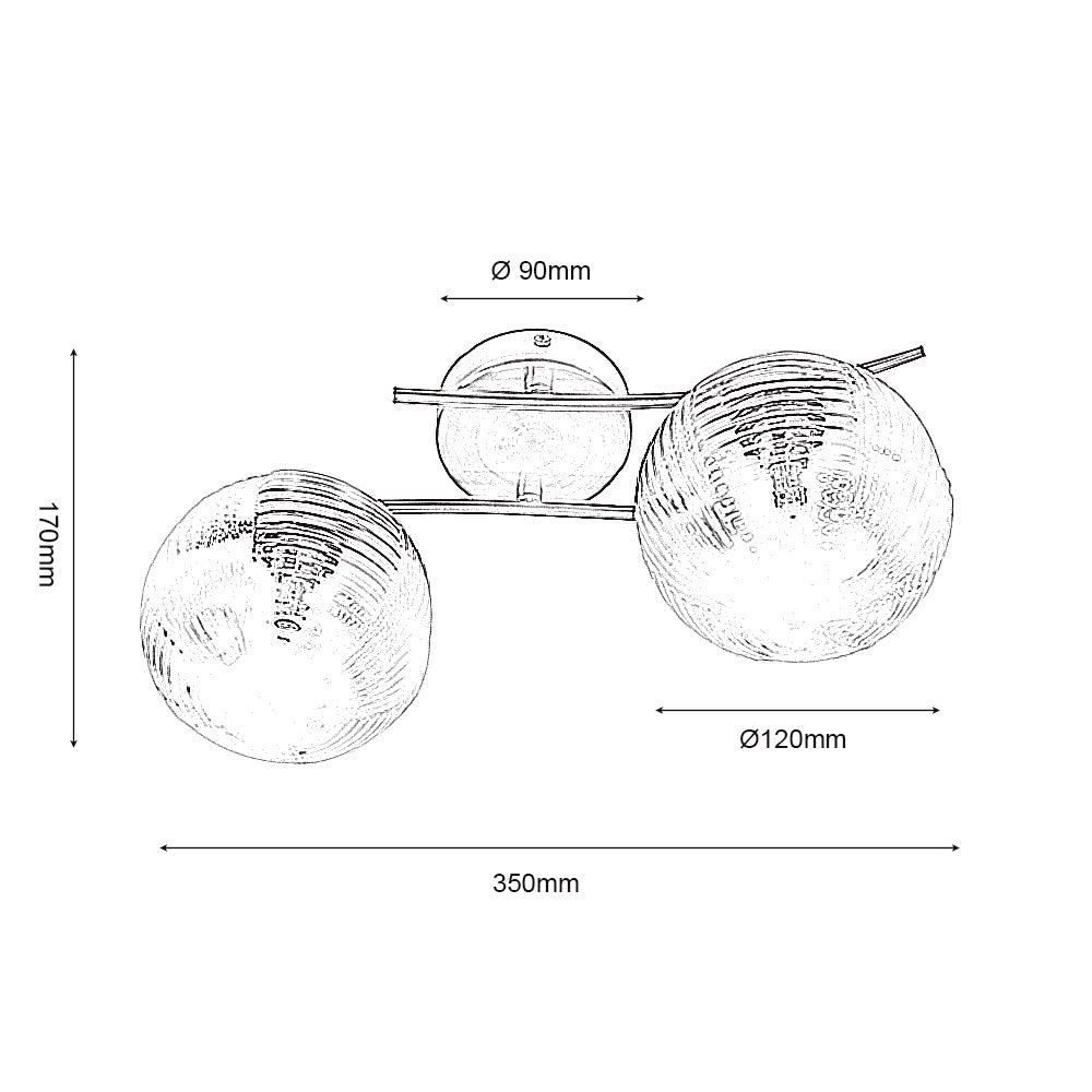 Oaks Lighting - Fairfield 2 Light Semi Flush / Wall Light with Patterned Glass Balls and Metal Framework. - Luminosity Designs Ltd